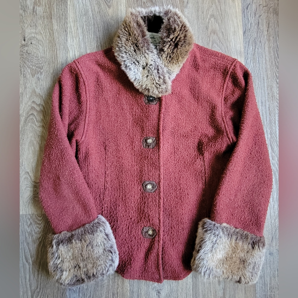 Tasha Polizzi Red Wool Coat with Faux Fur